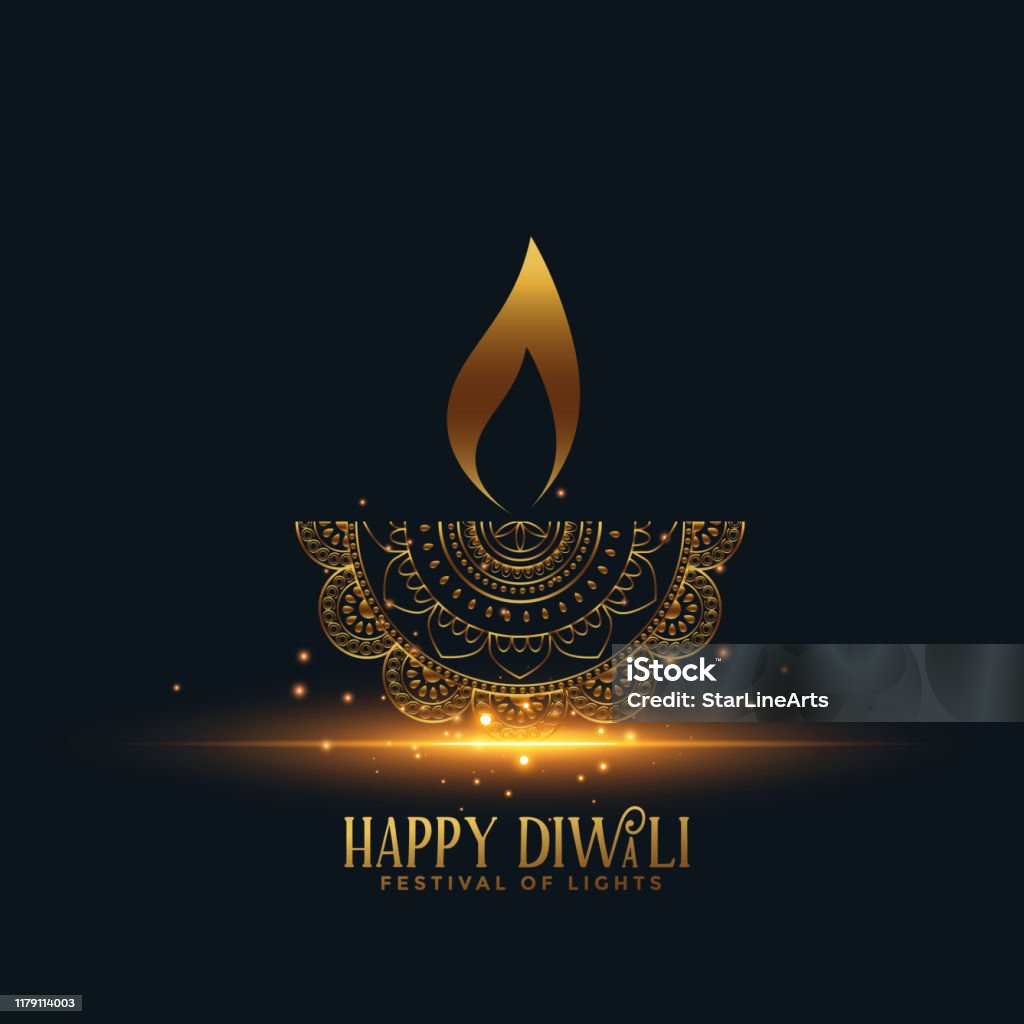 Beautiful Golden Diya Happy Diwali Background Design Stock ...