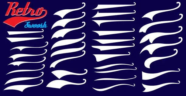 Vector illustration of Vector set of texting tails. Sport logo typography vector elements. Swirl swash stroke design, curl typographic illustration