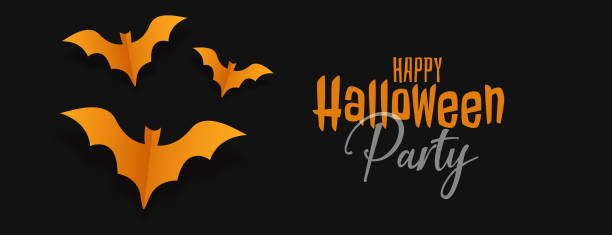 black halloween banner with yellow origami bats black halloween banner with yellow origami bats Halloween Day stock illustrations