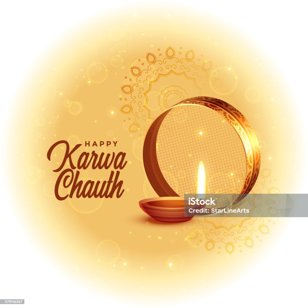 Happy Karwa Chauth Festival Card With Diya Design Stock ...