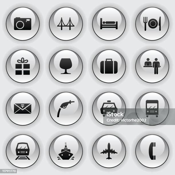 Botão De Vidro De Íconesviagens - Arte vetorial de stock e mais imagens de Símbolo de ícone - Símbolo de ícone, Conjunto de ícones, Prenda