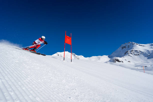 istock professional skier during super g skiing race 1179119557