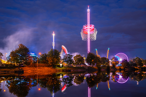 Windsor, Ontario, Canada - June 18, 2023:  The annual Windsor Riverfront Carnival has commenced for 2023.  It marks the unofficial launch of the summer season.   Midway rides, game of skill, food and drink etc.