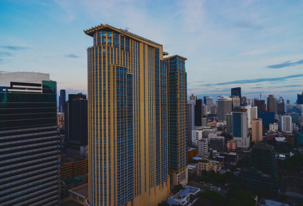 istock urban cityscape and evening sky with retro filter 1179124023