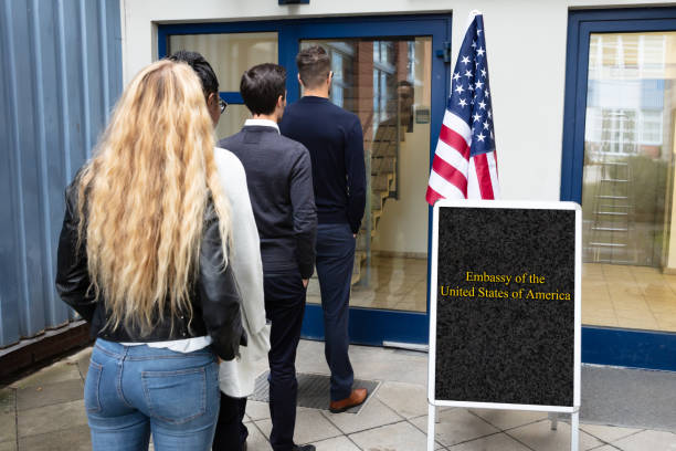 People Standing Outside US Embassy