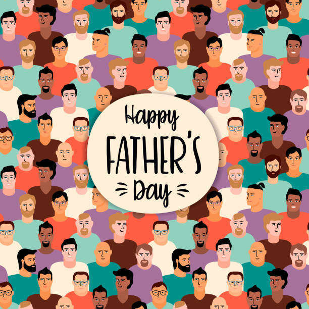 Happy Fathers Day. Vector illustration with men faces. Happy Fathers Day. Vector illustration with men faces. Design element for card, poster, banner, flyer and other use. funny fathers day stock illustrations