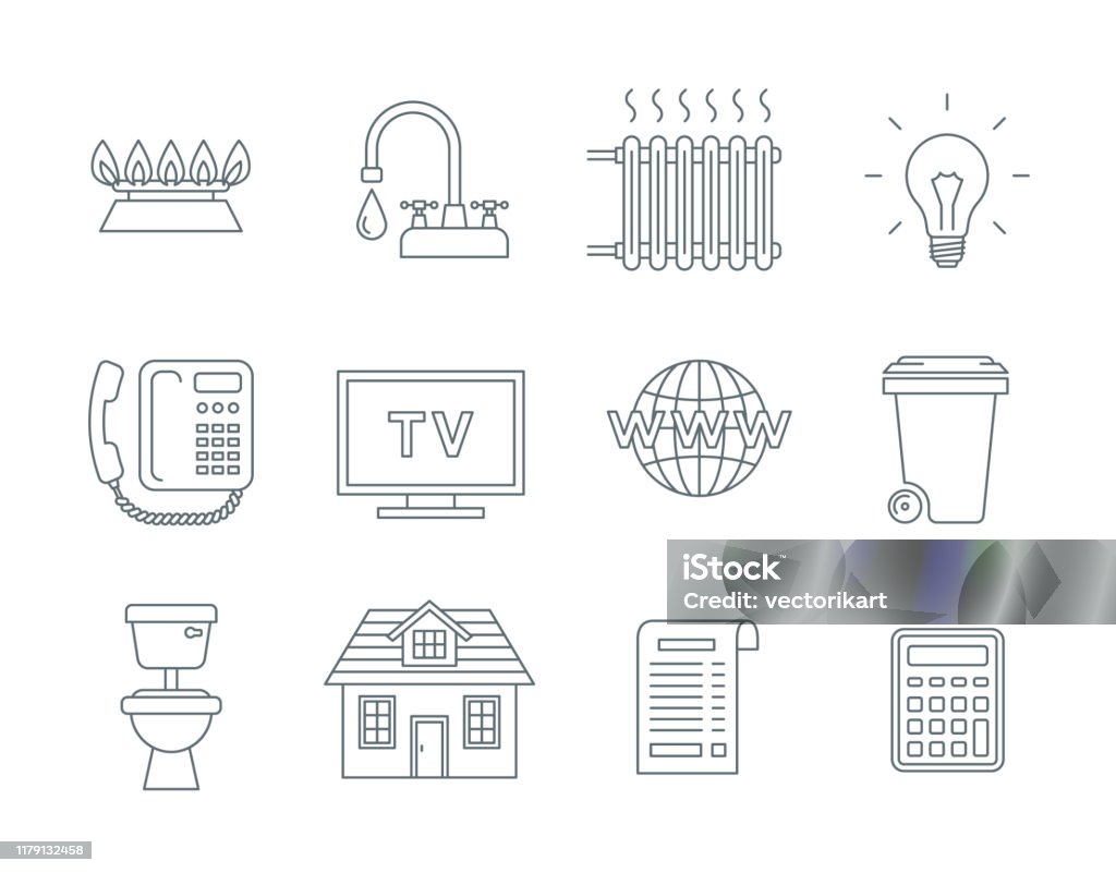 Household Services Utility Payment Bill Line Icons Stock Illustration -  Download Image Now - Cable TV, Battery, Icon - iStock
