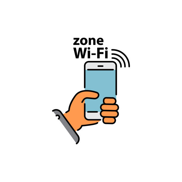 istock smartphone in hand and the inscription zone Wi-FI line, color vector icon, sign, symbol. network Wi-FI 1179143527