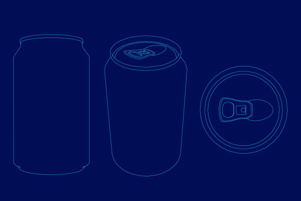 Set with outline metal cans for drinks. Front view, isometric and top view. Vector illustration. Set with outline metal cans for drinks. Front view, isometric and top view. Vector illustration. can top stock illustrations