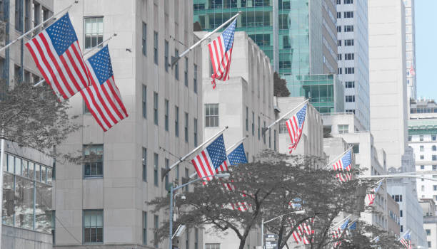 istock Usa Flags in New York City 1179150734