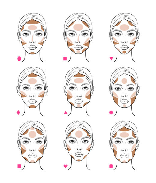 набор форм лица женщины - beautiful heart shape beauty caucasian stock illustrations