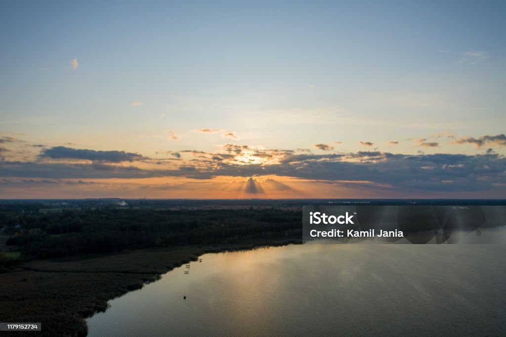 HRD Sunset at lake aerial dji mavic 2 pro Backgrounds Stock Photo