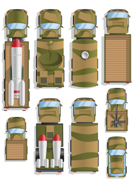 illustrations, cliparts, dessins animés et icônes de un ensemble de véhicules militaires. - tank top illustrations