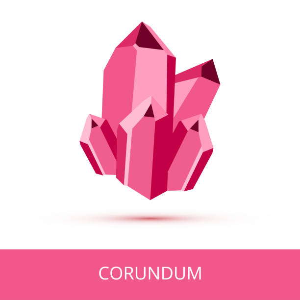 Vector mineralogy icon of aluminium oxide mineral corundum Al2O3 from the mohs scale of mineral hardness isolated on a white background. Vector illustration of a dark pink or red crystalline stone or gemstone crystal with shadow isolated on a white background. hardness stock illustrations