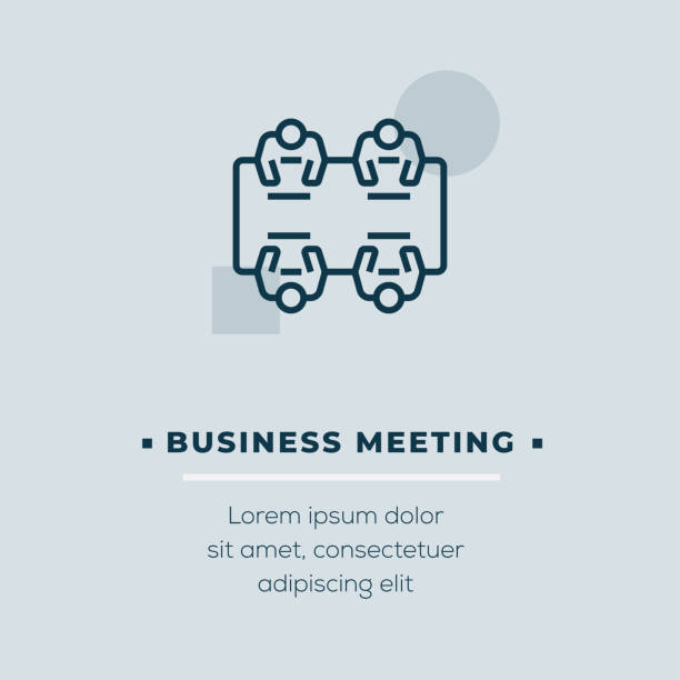 Business Meeting Vector Icon, Stock Illustration Business Meeting Icon contains four people on blue background with keywords conference table stock illustrations