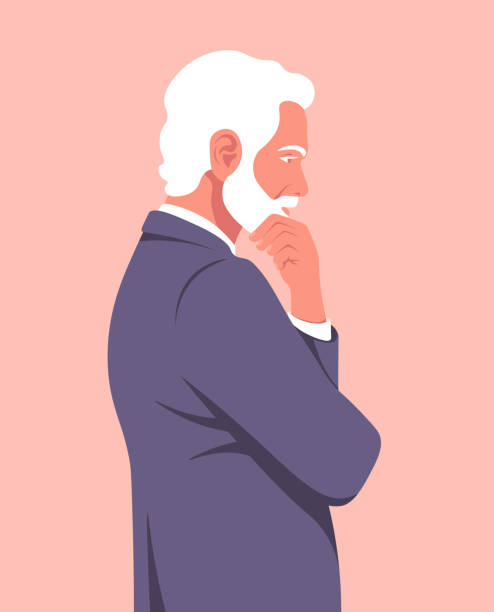 ilustrações, clipart, desenhos animados e ícones de retrato de um homem pensativo no perfil. um homem de negócios idoso está meditando. problemas nos negócios. - old human face men ceo