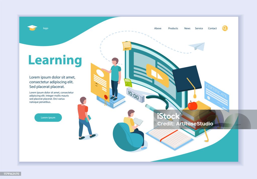 Learning Things Graphics Learning Concept 3d Isometric Vector Illustration Stock Illustration ...