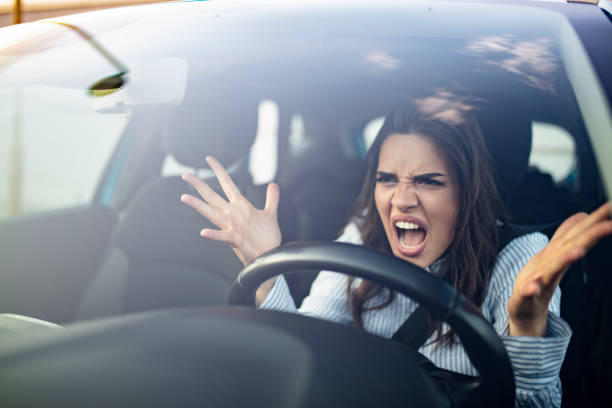 道路激怒交通渋滞コンセプト - adult anger furious irritation ストックフォトと画像