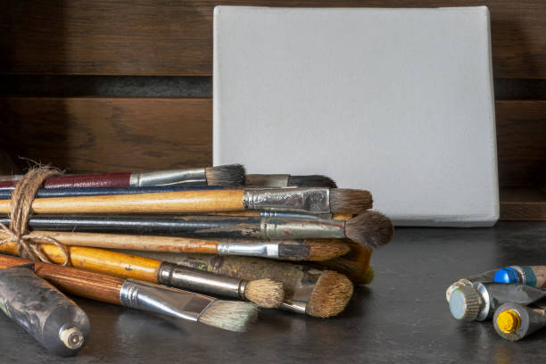 istock Canvas, brushes and paints. Art equipment 1179165294
