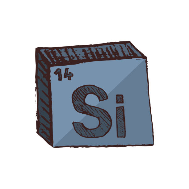 vektor dreidimensionales handgezeichnetes chemisches symbol von silizium mit der abkürzung si aus dem periodensystem der elemente, die auf weißem hintergrund isoliert sind. - silicone stock-grafiken, -clipart, -cartoons und -symbole