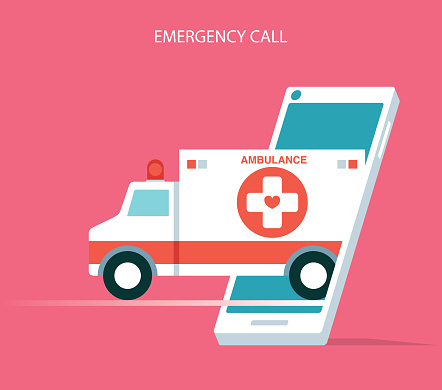 Ambulance car via mobile phone, stock illustration