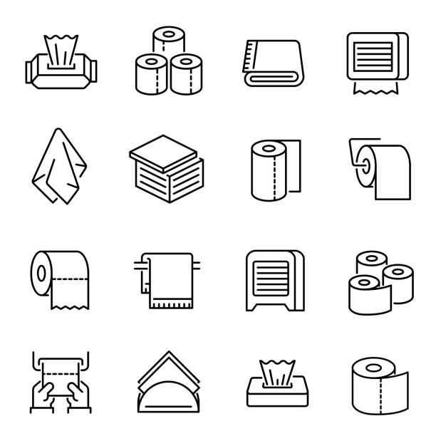 napkins и туалетной бумаги вектор линейные значки набор - rolled up stock illustrations
