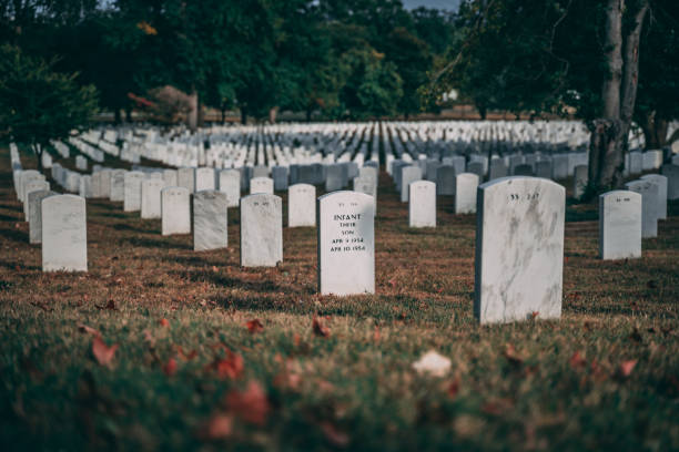 lápides no cemitério nacional de arlington - arlington national cemetery virginia cemetery american flag - fotografias e filmes do acervo