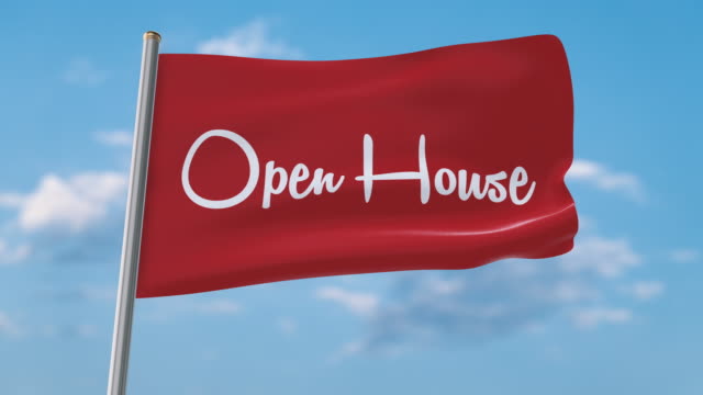Open house flag waving (luma matte included so you can put your own background)