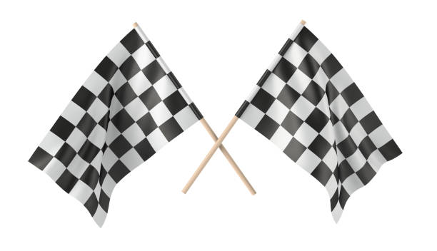 bandeiras checkered - checkered flag flag auto racing starting line - fotografias e filmes do acervo