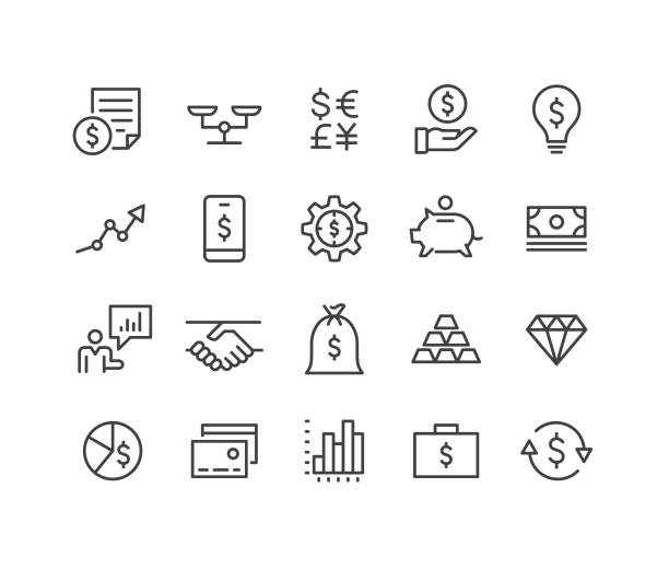 finance and money icons set - classic line series - diamantschmuck grafiken stock-grafiken, -clipart, -cartoons und -symbole