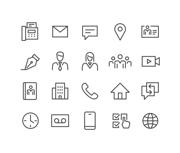 ilustrações de stock, clip art, desenhos animados e ícones de business contact icons - classic line series - symbol communication business card men