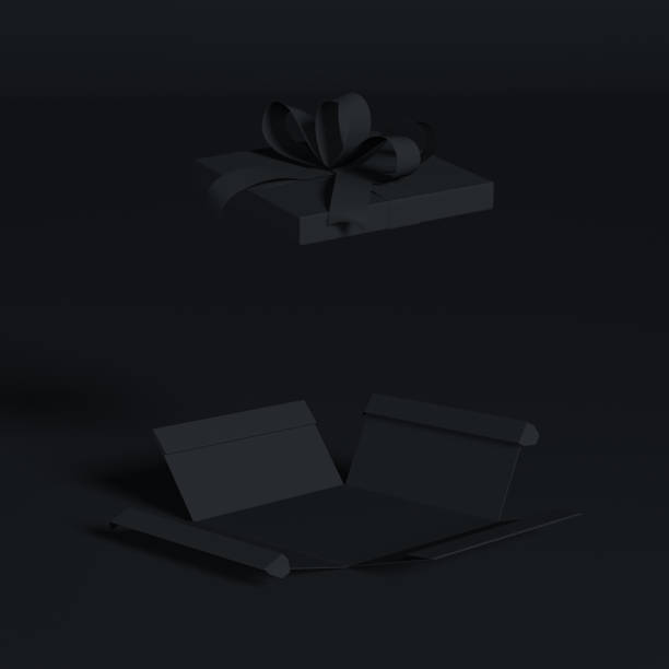 istock Black gift opening gift box on black background, product display template, black Friday concept, 3d illustration. 1179185028