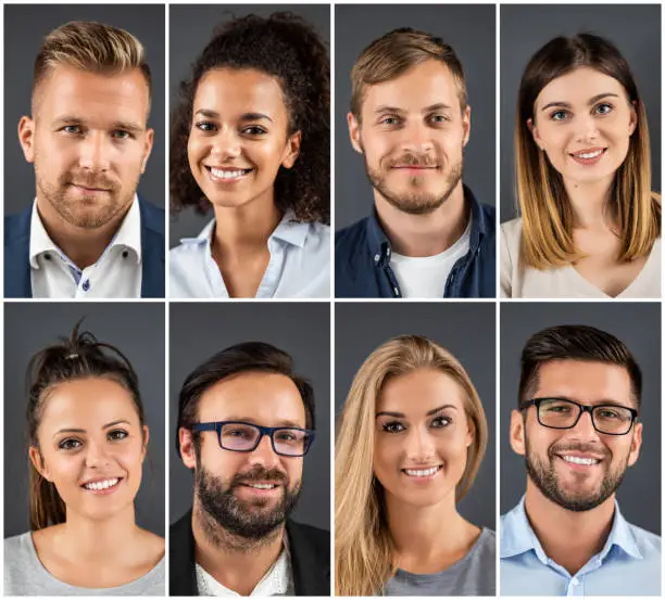 Photo of Collage of portraits ethnically diverse business people.