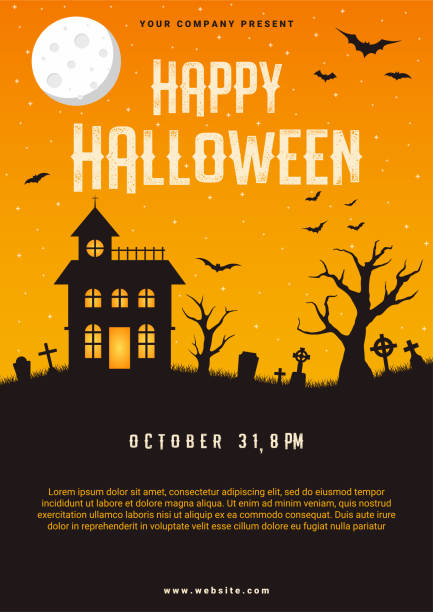Happy halloween business flyer design template, vector illustration Happy halloween business flyer design template, vector illustration halloween moon stock illustrations