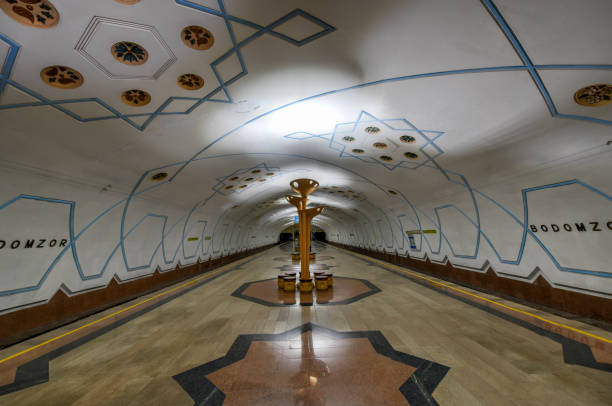 Tashkent, Uzbekistan - July 8, 2019: Bodomzor Metro Station in Tashkent, Uzbekistan.