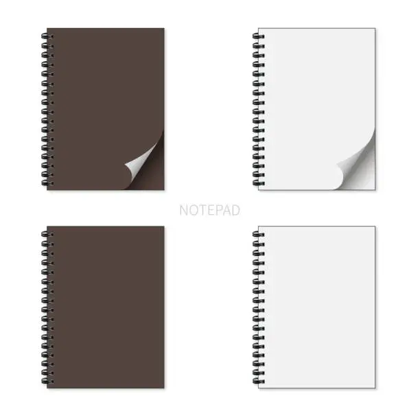 Vector illustration of Notepad set whis curved paper on a white background