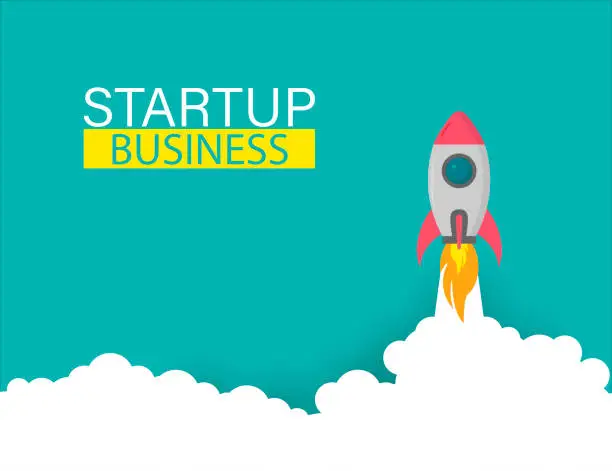 Vector illustration of Startup rocket up business project, vector illustration