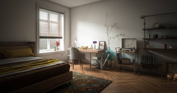 interni accoglienti per la casa - blinds apartment living room contemporary foto e immagini stock