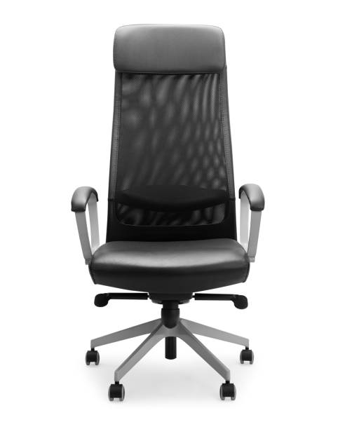クリッピングパスを持つ白い背景に隔離された黒いオフィスチェア - armchair chair leather black ストックフォトと画像