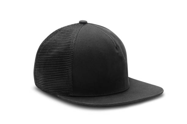 black snapback cap isolated on white background with clipping path - two tone imagens e fotografias de stock