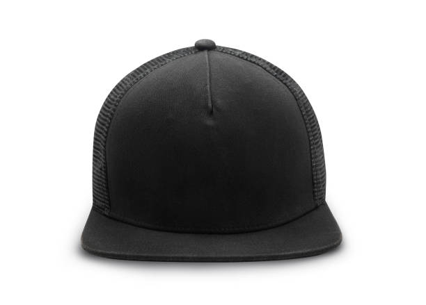 black snapback cap isolated on white background with clipping path - two tone imagens e fotografias de stock