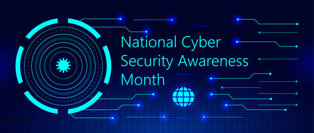 National Cyber Security Awareness Month is observed in October in USA. National Cyber Security Awareness Month is observed in October in USA. Hud elements, global icon, concept vector are shown on ultraviolet background for banner, website. cyber security awareness stock illustrations