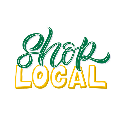 Hand drawn lettering card. The inscription: Shop local. Perfect design for greeting cards, posters, T-shirts, banners, print invitations.