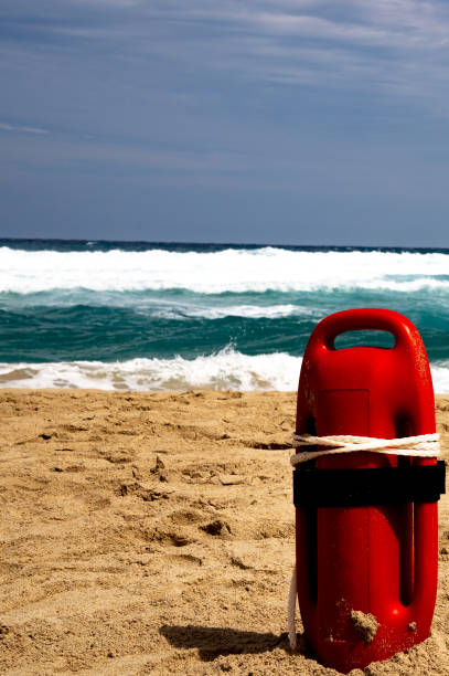 istock Red baywatch buoy at beach 1179209026
