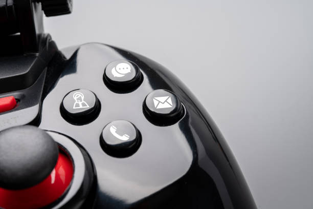 istock Contact us icon on colorful game controller 1179211386