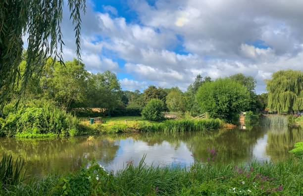 river sky reflection  surrey mill - mountain reflection non urban scene moody sky imagens e fotografias de stock