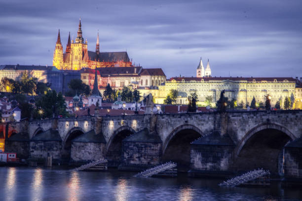 istock Prague Castle and Charles Bridge at night 1179214833
