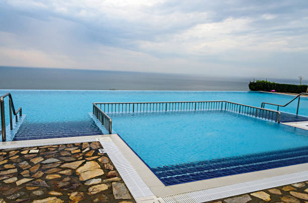 istock Infinity pool with crystal blue water view to sea  ocean 1179216974