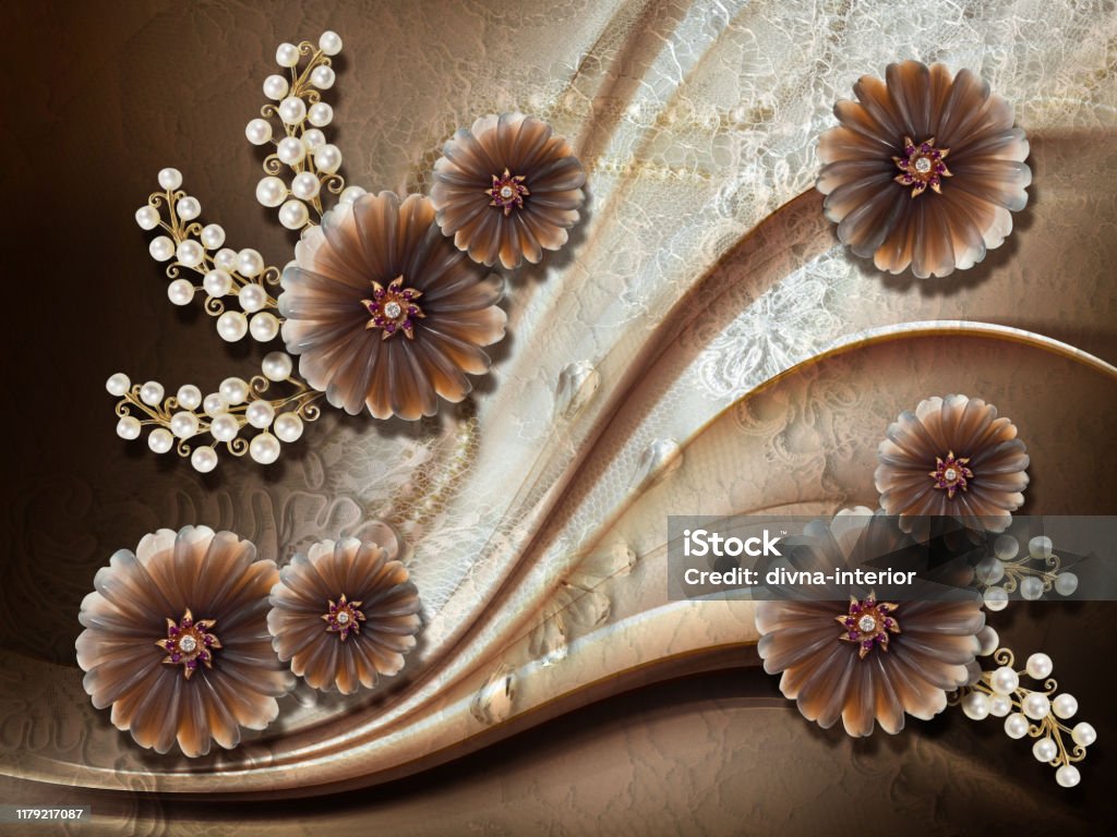 3d Wallpaper Texture Jewelry Flowers On Lace Background Stock Photo -  Download Image Now - iStock