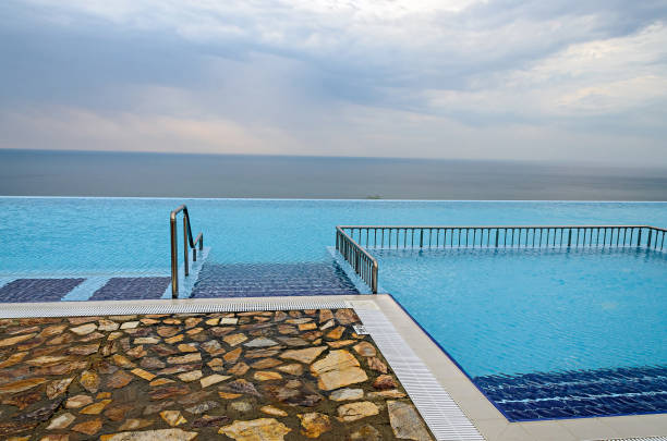 istock Infinity pool with crystal blue water view to sea  ocean 1179217131